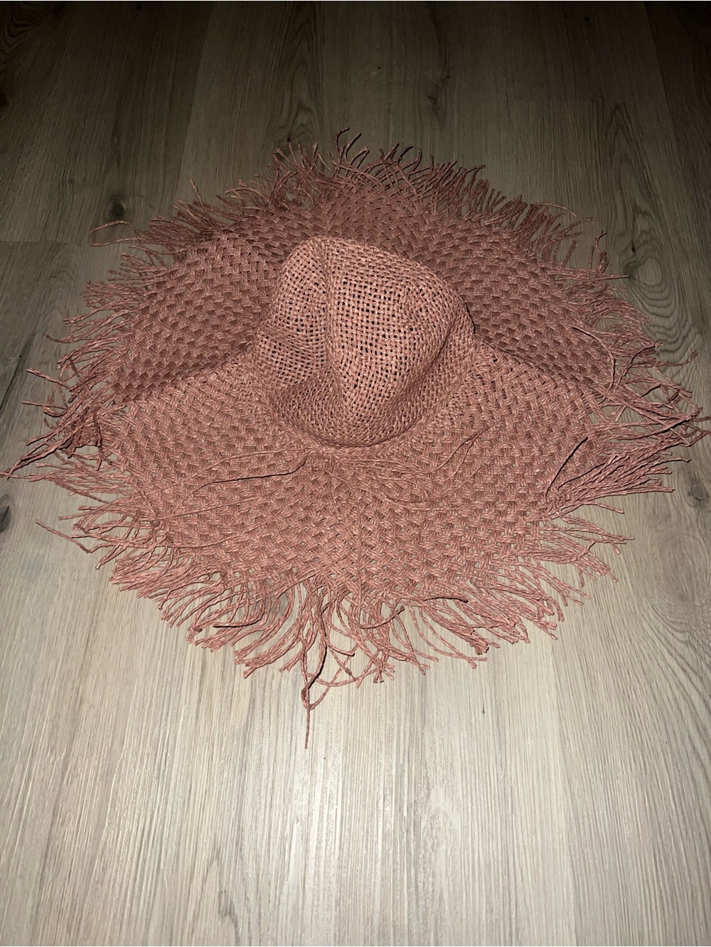 South Beach Wide-Brim Fringed Straw Sun Hat size S/M